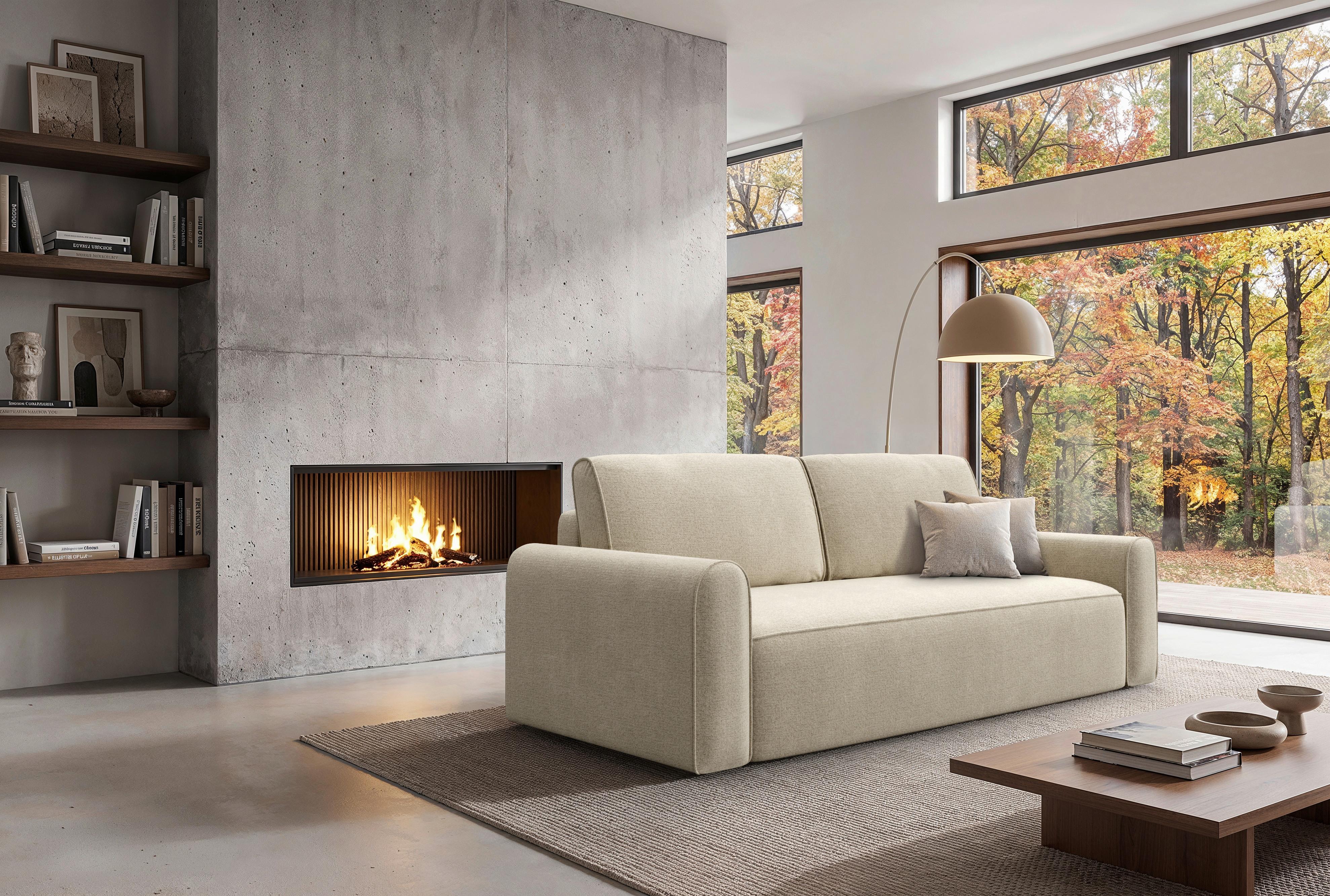 Schlafsofa Piemonte Beige B: 240cm - Beige/Schwarz, MODERN, Holz/Holzwerkstoff (240/92/103cm) - Livetastic