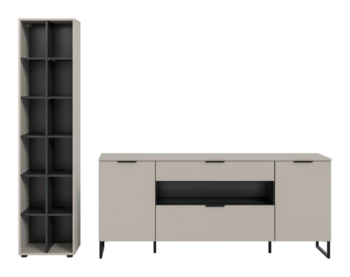 WOHNWAND Noida Kaschmirfarben B: 245cm - Kaschmir/Schwarz, Design, Holzwerkstoff (245/192/41cm) - Livetastic