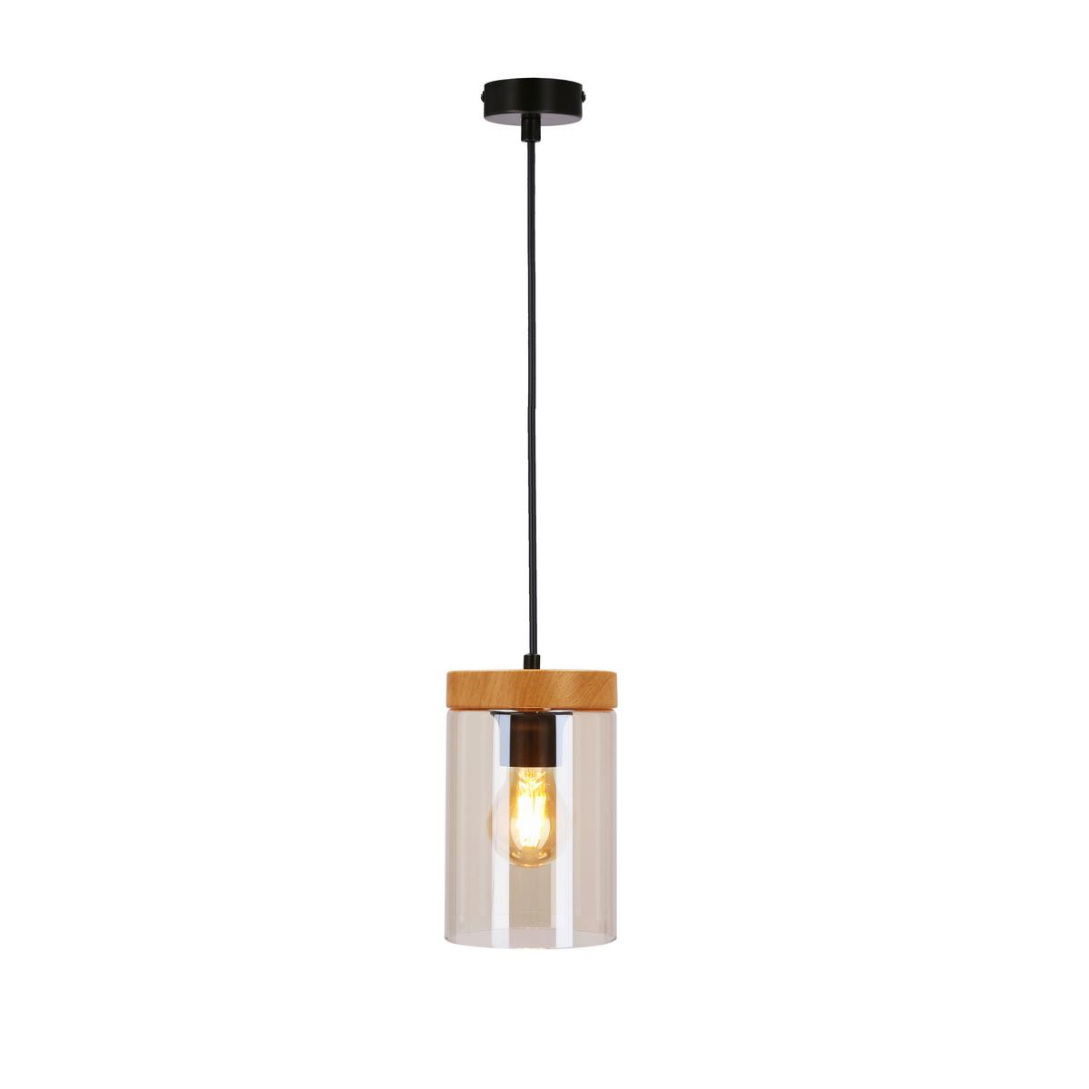 Pendelleuchte 31-21984 Wels - Eichefarben/Schwarz, Natur, Glas/Metall (12/12/100cm)