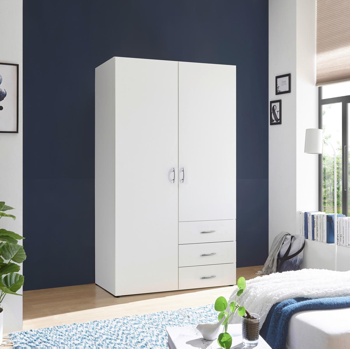 Drehtürenschrank mit Laden 101 cm Harry Weiß - Weiß, MODERN, Holzwerkstoff (101/176/51,3cm) - MID.YOU