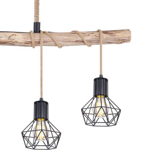 Hängeleuchte Priska - Schwarz/Naturfarben, Natur, Glas/Naturmaterialien (100/15/120cm) - Globo