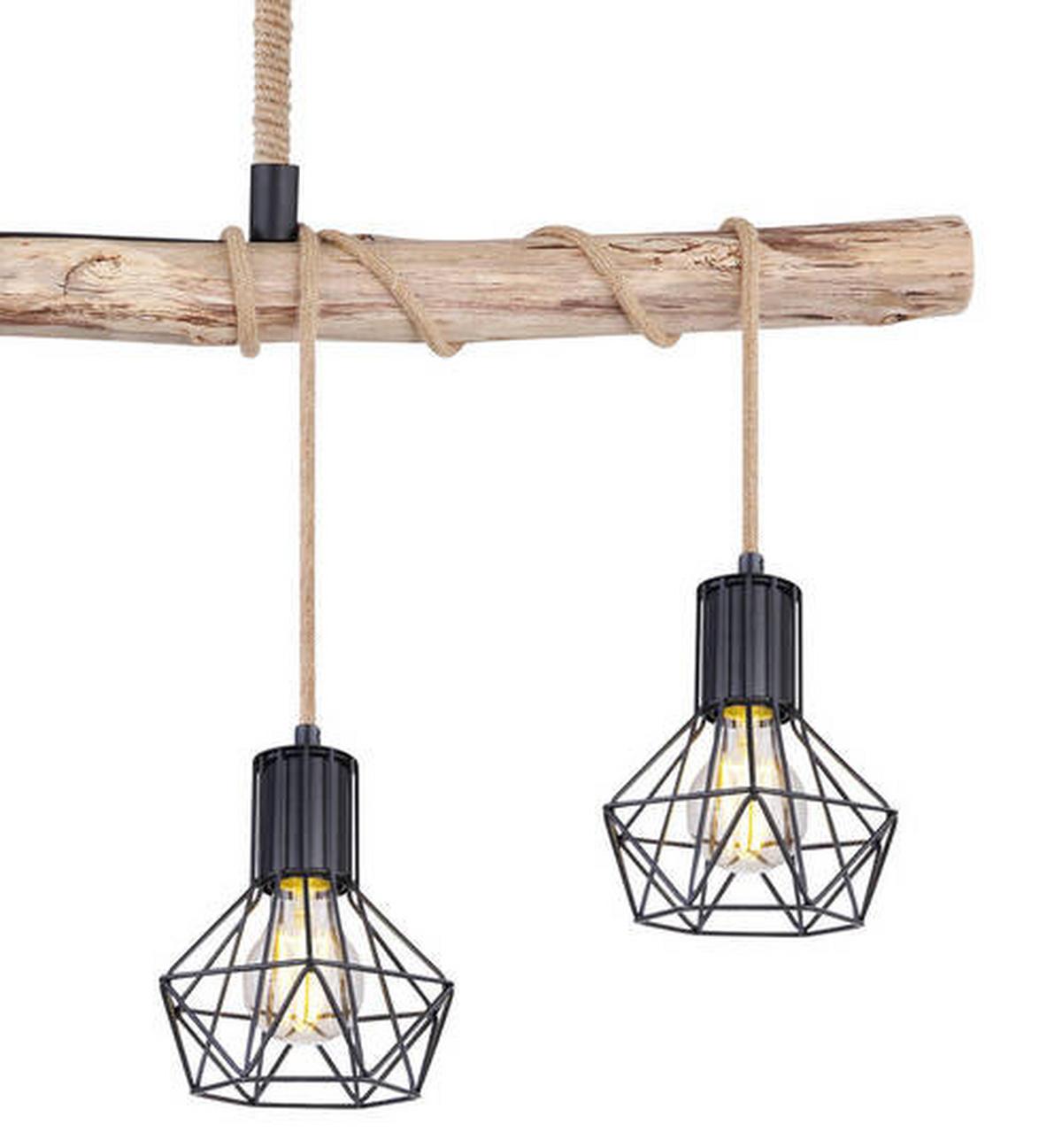Hängeleuchte Priska - Schwarz/Naturfarben, Natur, Glas/Naturmaterialien (100/15/120cm) - Globo
