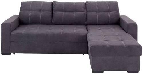 Ecksofa mit Schlaffunktion + Bettkasten Mediolan Dunkelgrau - Dunkelgrau/Schwarz, Design, Textil (240/160cm) - Ondega