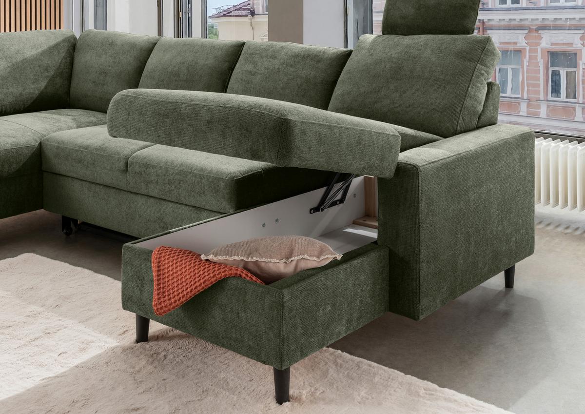 Wohnlandschaft Passione Dunkelgrün U: 200x305x153 Cm - Dunkelgrün/Schwarz, MODERN, Textil (200/305/153cm) - Livetastic