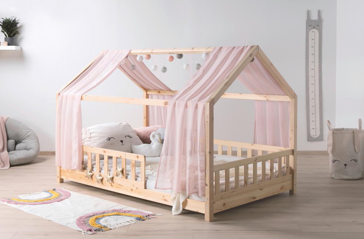 Hausbett Kim Naturfarben/Altrosa 100x200cm - Altrosa/Naturfarben, MODERN, Holz/Textil (100/200cm) - Livetastic