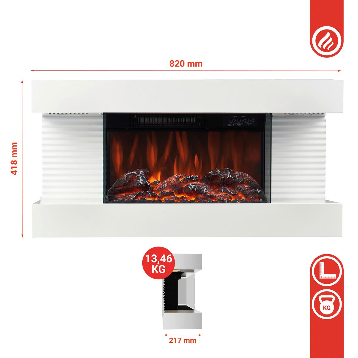 Elektrokamin Liz - Weiß, Basics, Glas/Metall (82,0/41,8/21,7cm)