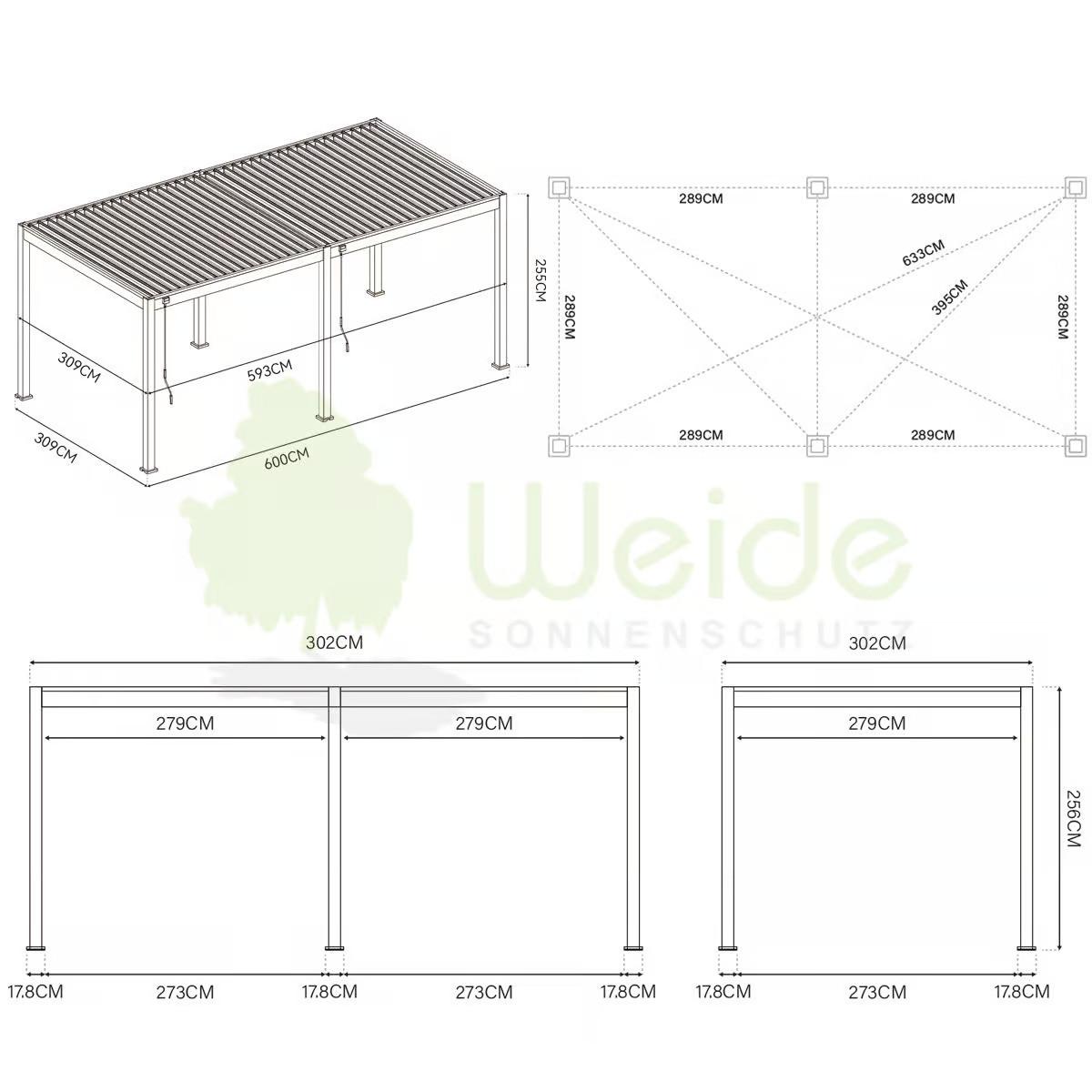 Pavillon Deluxe 600x300cm Wetterfest, Gartenpavillon - Weiß, Basics, Metall (600/255/300cm) - WEIDE