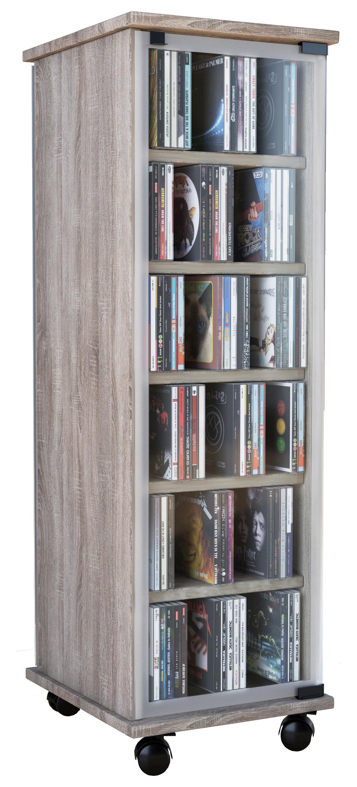 CD Regál Valenza dub sonoma - barvy dubu, Konvenční, kompozitní dřevo/sklo (31/97,5/35cm) - MID.YOU