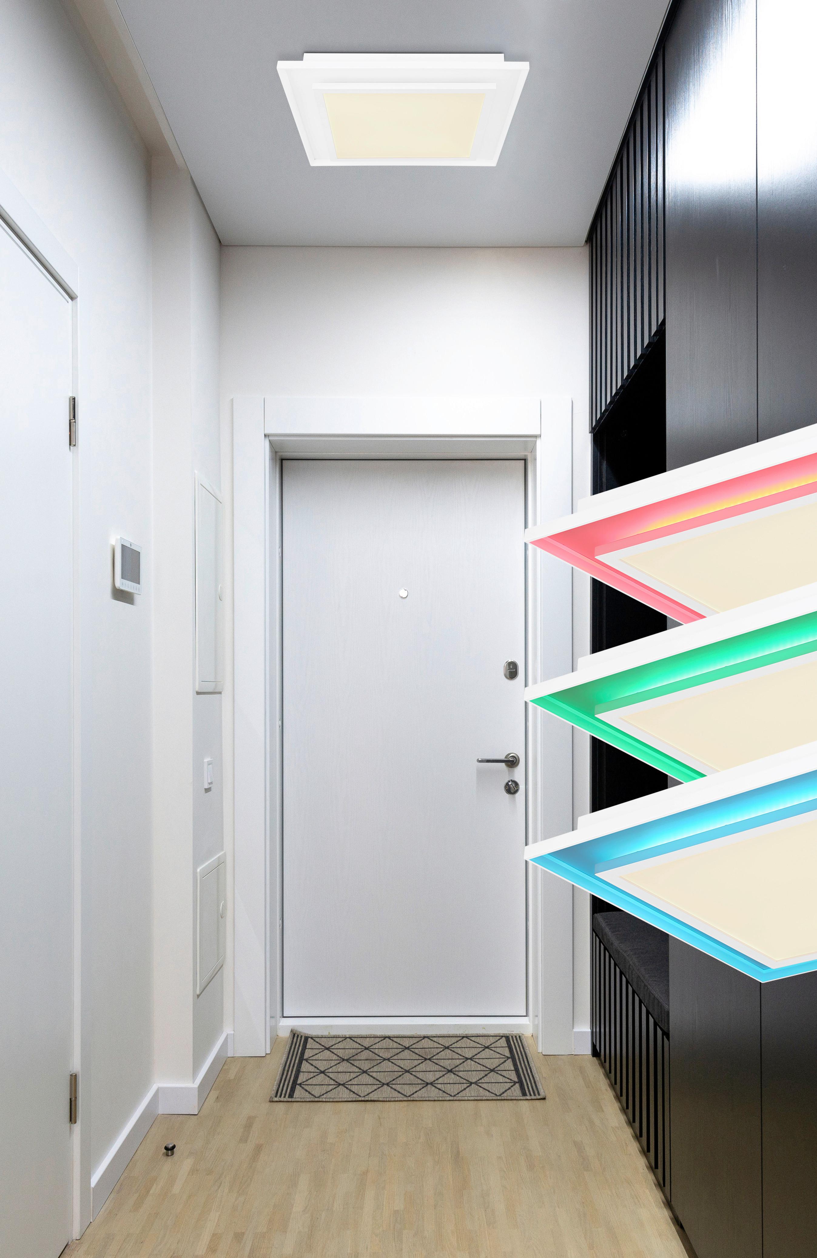 LED-Deckenleuchte L: 44,3 cm mit Fernbedienung - Weiß, Design, Kunststoff/Metall (44,3/44,3/6,3cm) - Globo