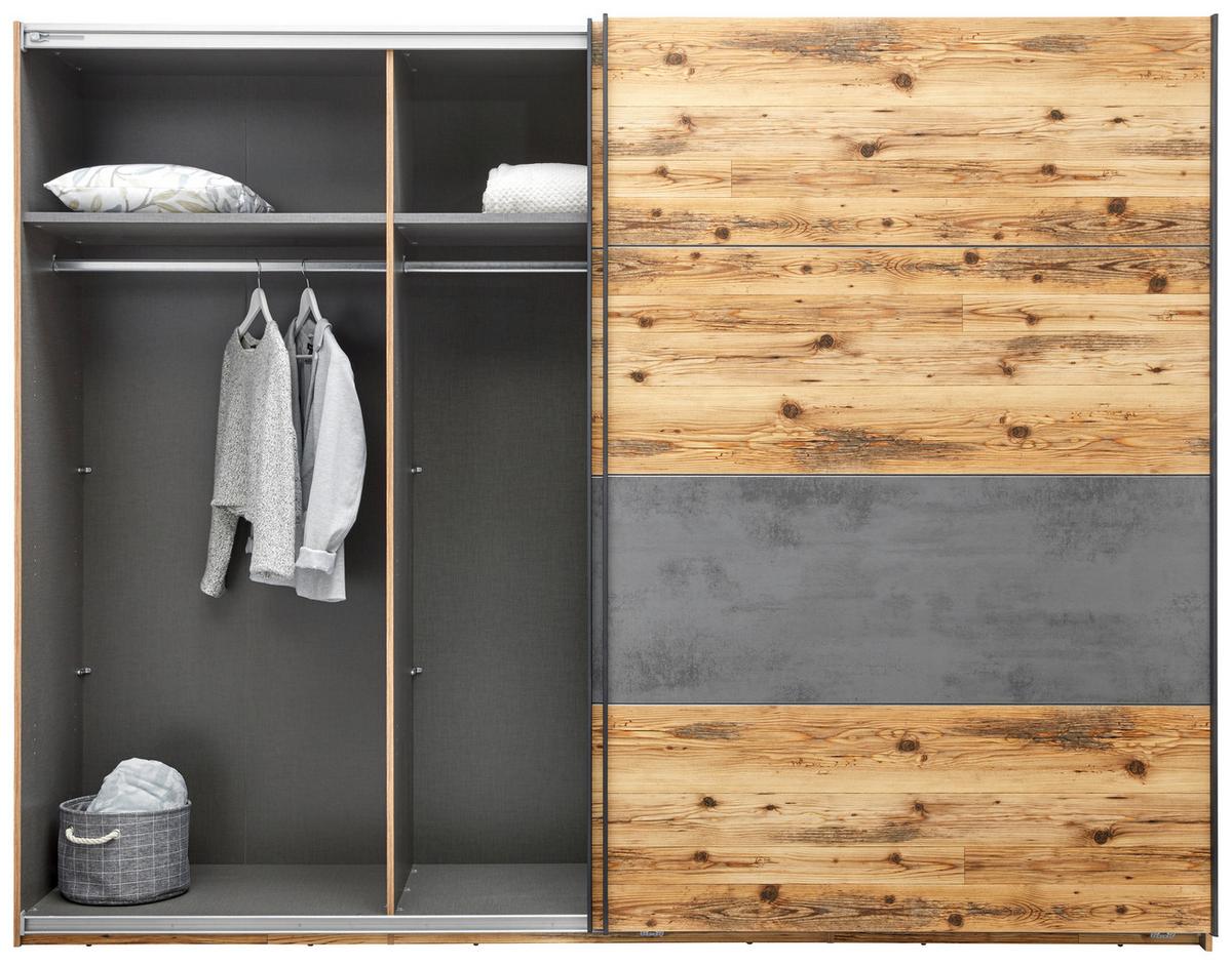 Schwebetürenschrank 270cm Alicante, Alpinlook/Betonoxid - Fichtefarben/Eichefarben, MODERN, Holzwerkstoff (270/210/60cm) - Luca Bessoni
