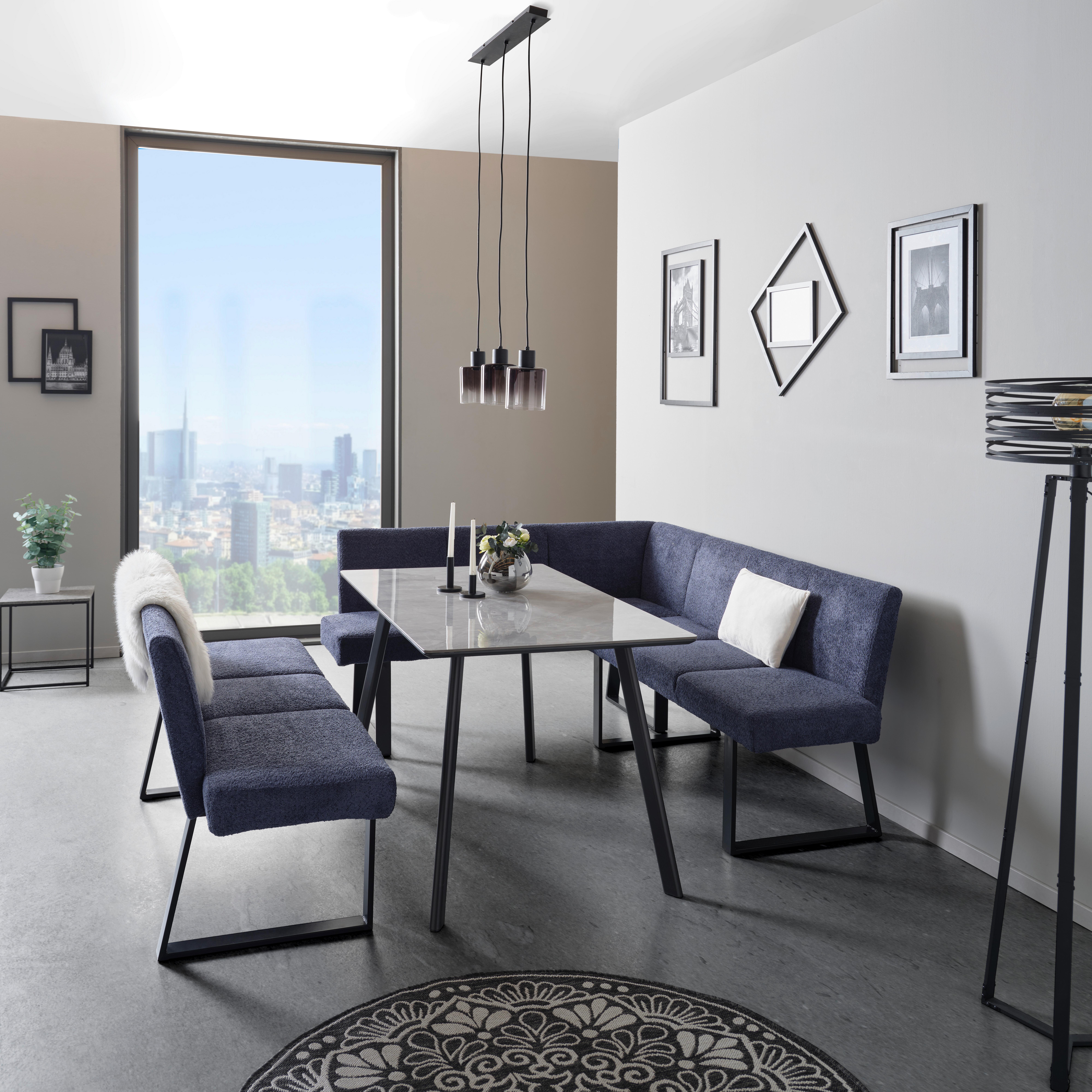 Eckbank Tampa - Schwarz/Dunkelblau, MODERN, Textil/Metall (150/190cm) - MID.YOU