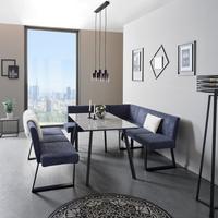 Eckbank Dunkelblau Leinenoptik Tampa 150x190 cm - Schwarz/Dunkelblau, MODERN, Textil/Metall (150/190cm) - MID.YOU