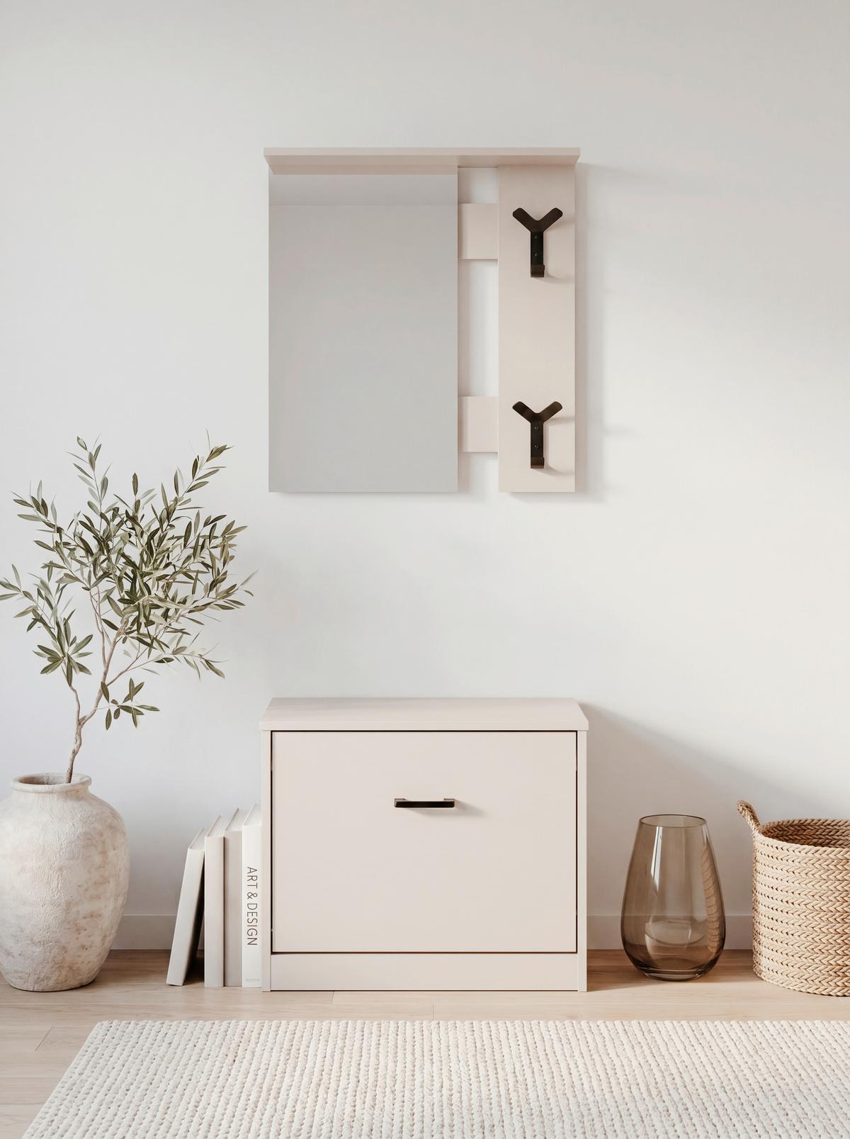 Garderobe Limone Beige B: 56cm - Beige, Design, Glas/Holzwerkstoff (56/180/24,5cm)
