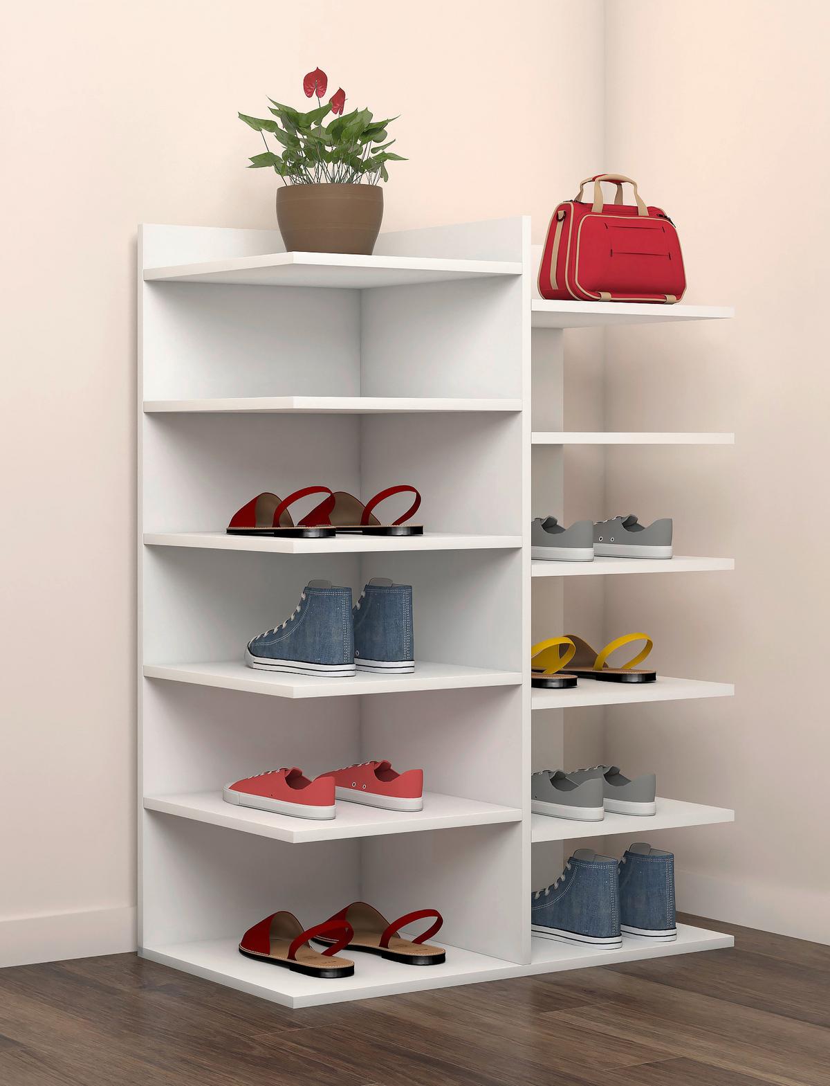 Schuhregal Enosa 12 Schuhpaare Weiß H: 80 Cm - Weiß, Basics, Holzwerkstoff (60/80/30cm) - MID.YOU