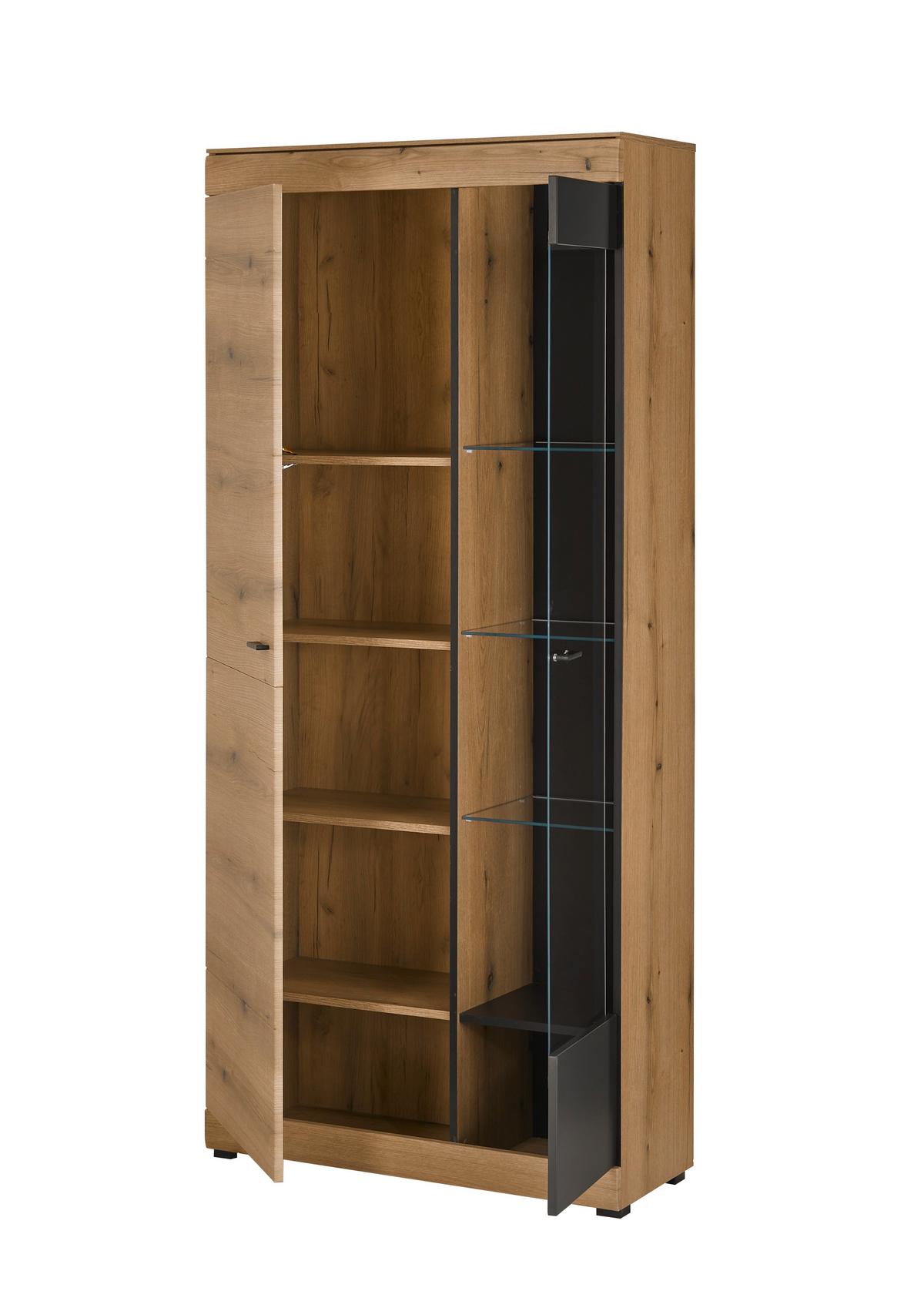 Vitrine Soleto Graphit-/Eichefarben B: 90cm - Eichefarben/Schwarz, Design, Holzwerkstoff (90/201/35cm) - MID.YOU