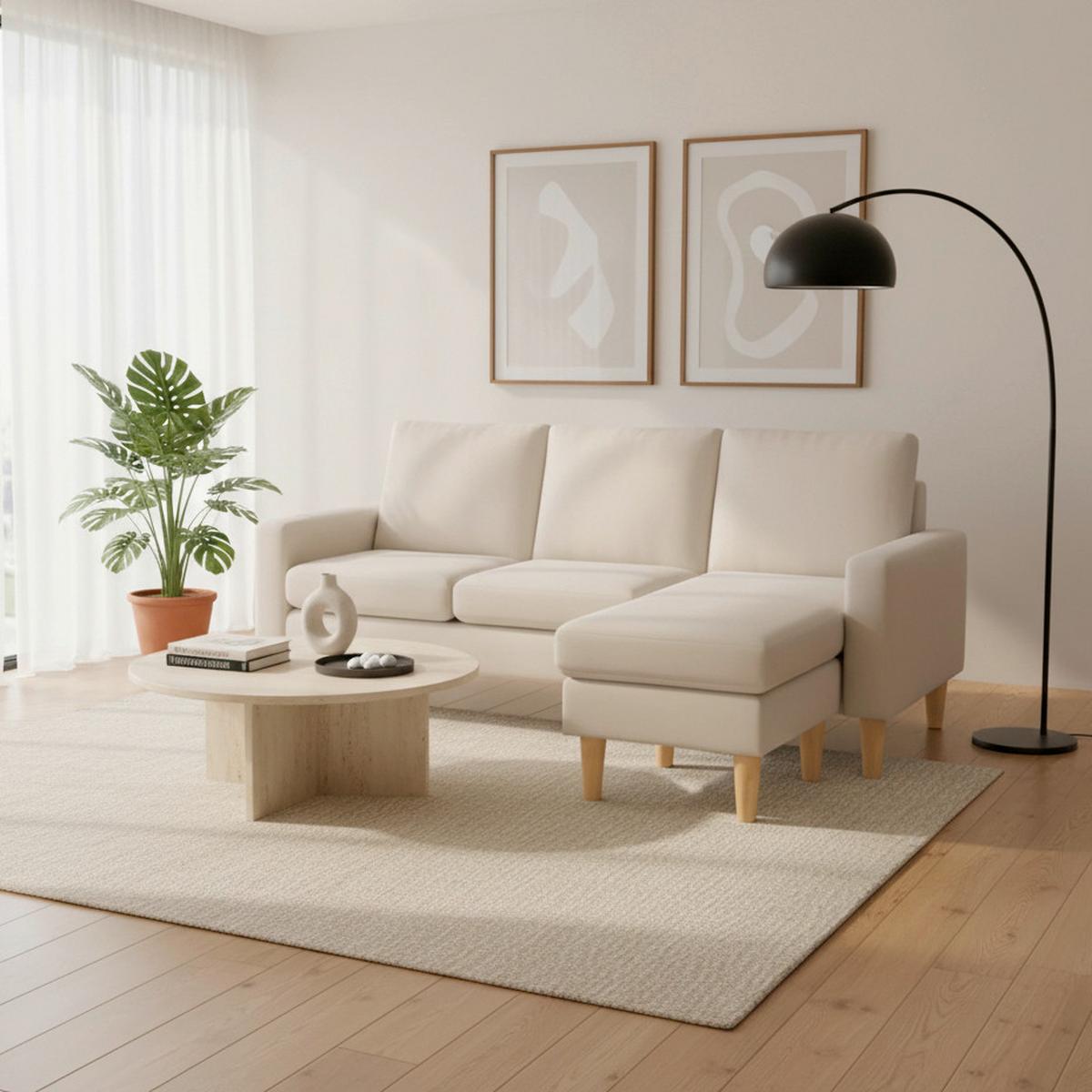 Šedá pohovka Noemie - světle šedá/přírodní barvy, Moderní, dřevo/textil (198/135cm) - Bessagi Home