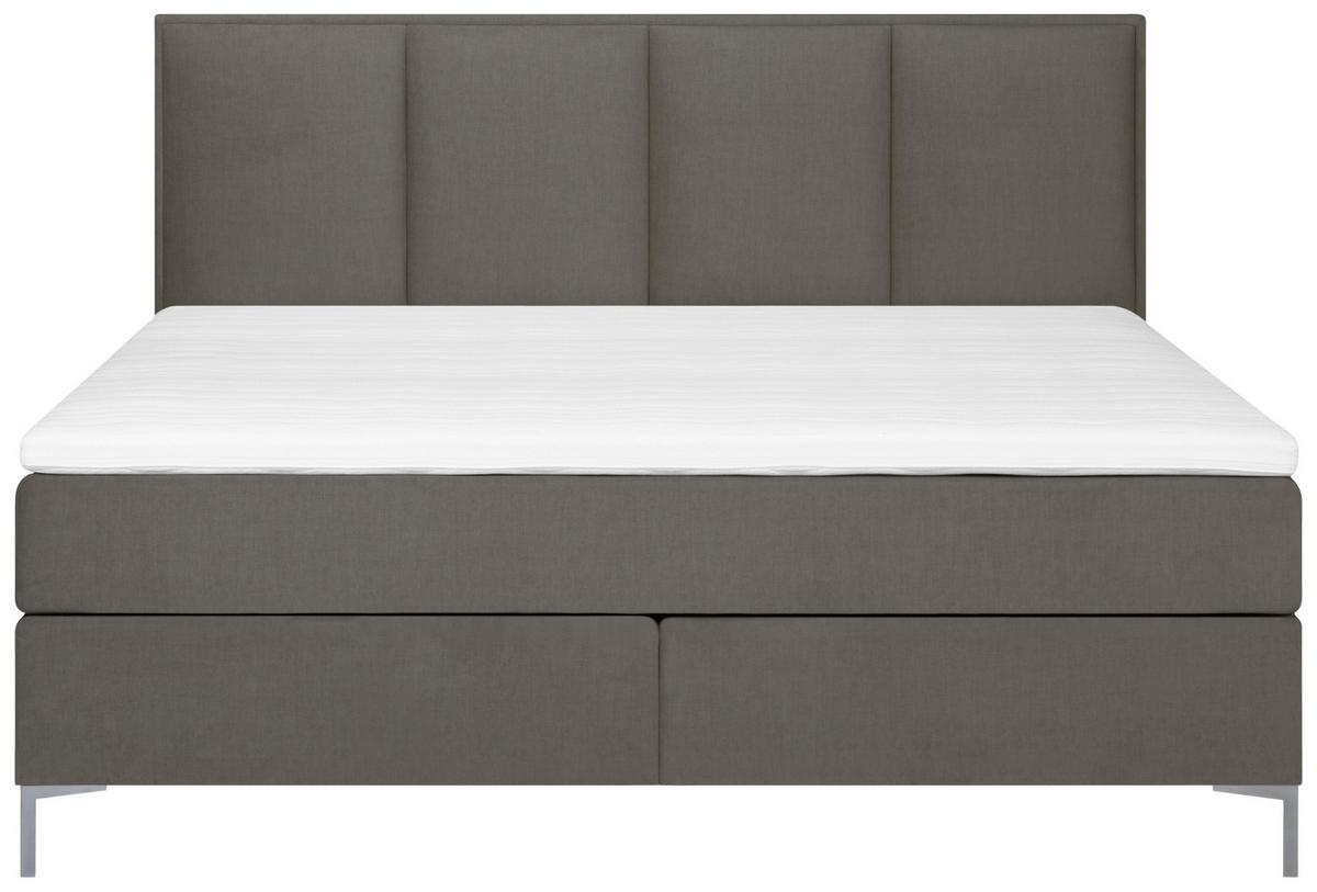 Boxspringbett Graz 180x200 cm Braun inkl. Topper - Alufarben/Braun, MODERN, Textil (180/200cm) - MID.YOU