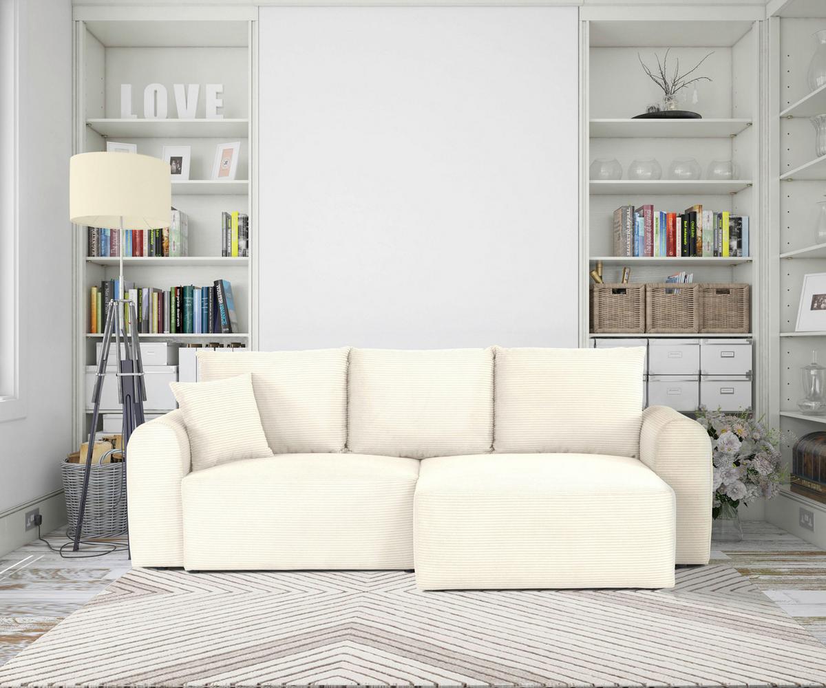 Ecksofa Joni Creme S: 250 cm - Creme/Schwarz, Design, Textil (250/151cm) - MID.YOU