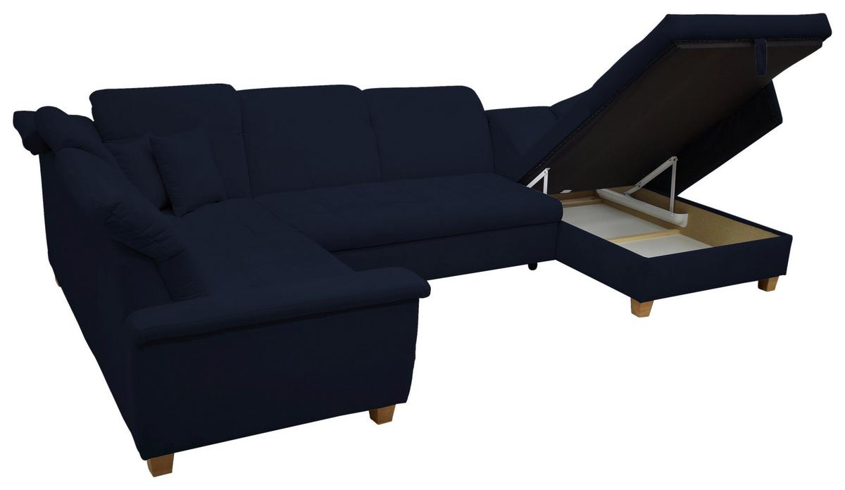 Wohnlandschaft Franzi Mit Schlaffunktion Blau - Eichefarben/Dunkelblau, KONVENTIONELL, Textil (214/352/170cm) - MID.YOU