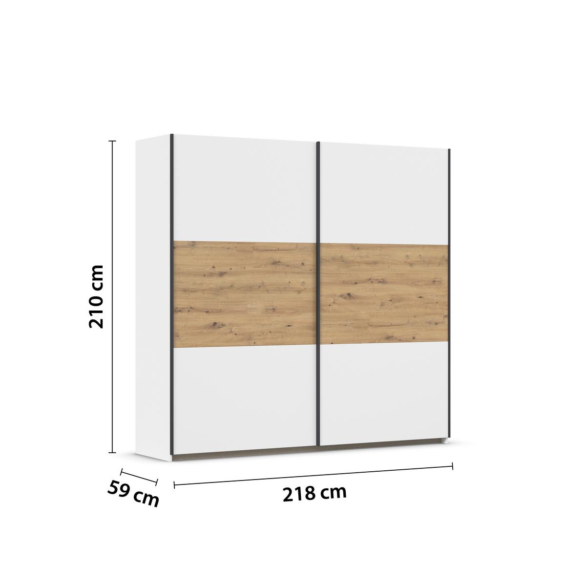 Schwebetürenschrank Neo Weiß Eiche Artisan Dekor - Weiß/Eiche Artisan, MODERN, Holzwerkstoff (218/210/59cm) - Rauch Möbel