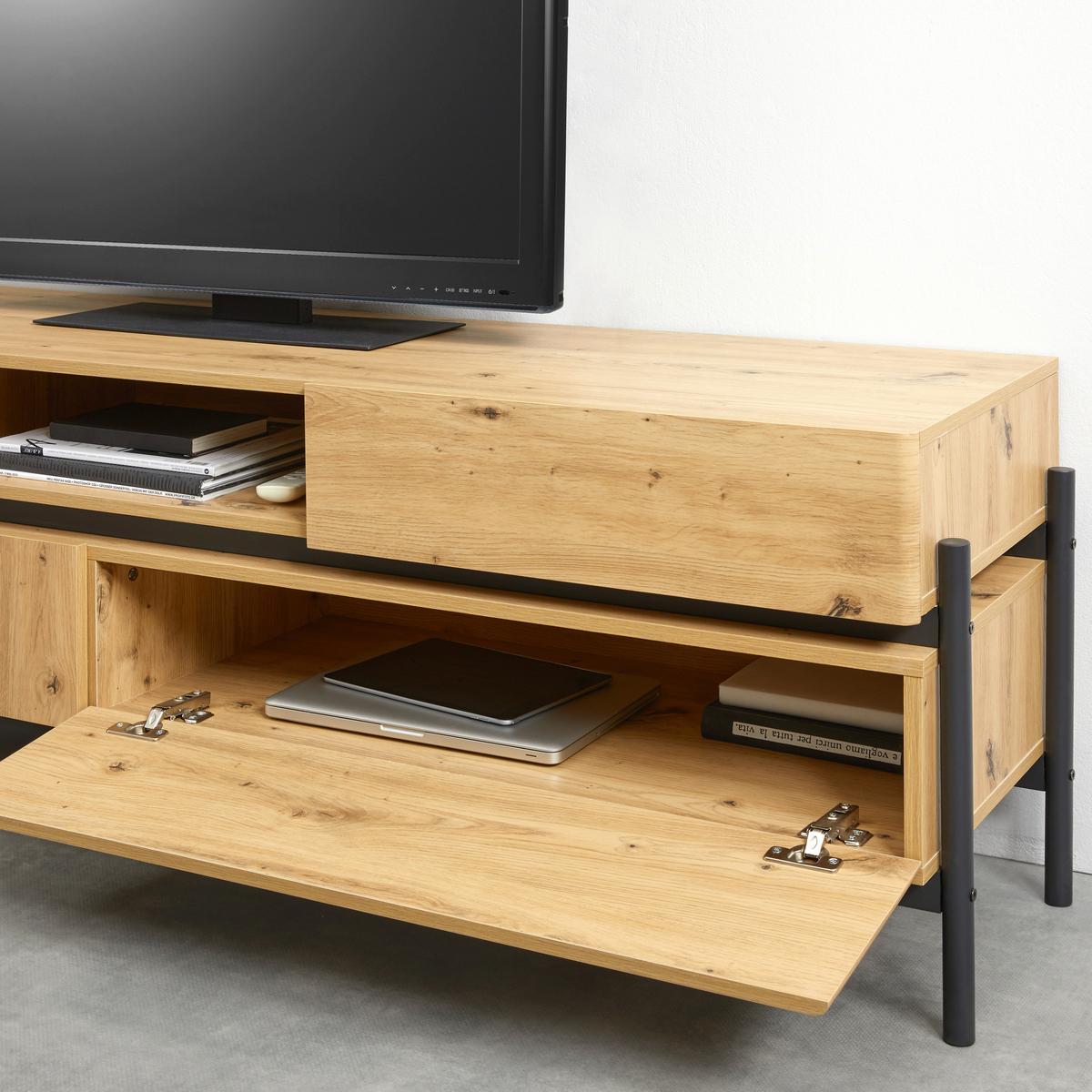 TV diel JASMINA farby dubu - čierna/farba duba, Modern, kov/drevo (175/54/41,5cm) - Bessagi Home
