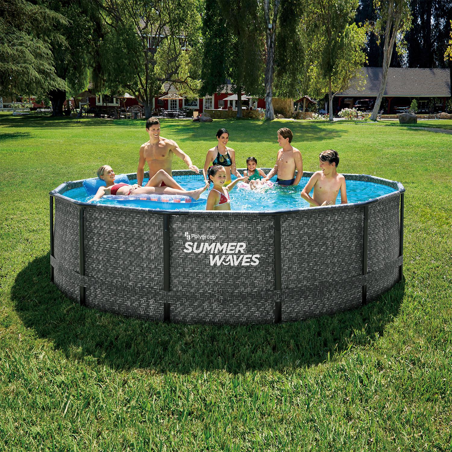 Aufstellpool Rund mit Leiter D: 427 cm - Grau, KONVENTIONELL, Kunststoff (427/107cm)