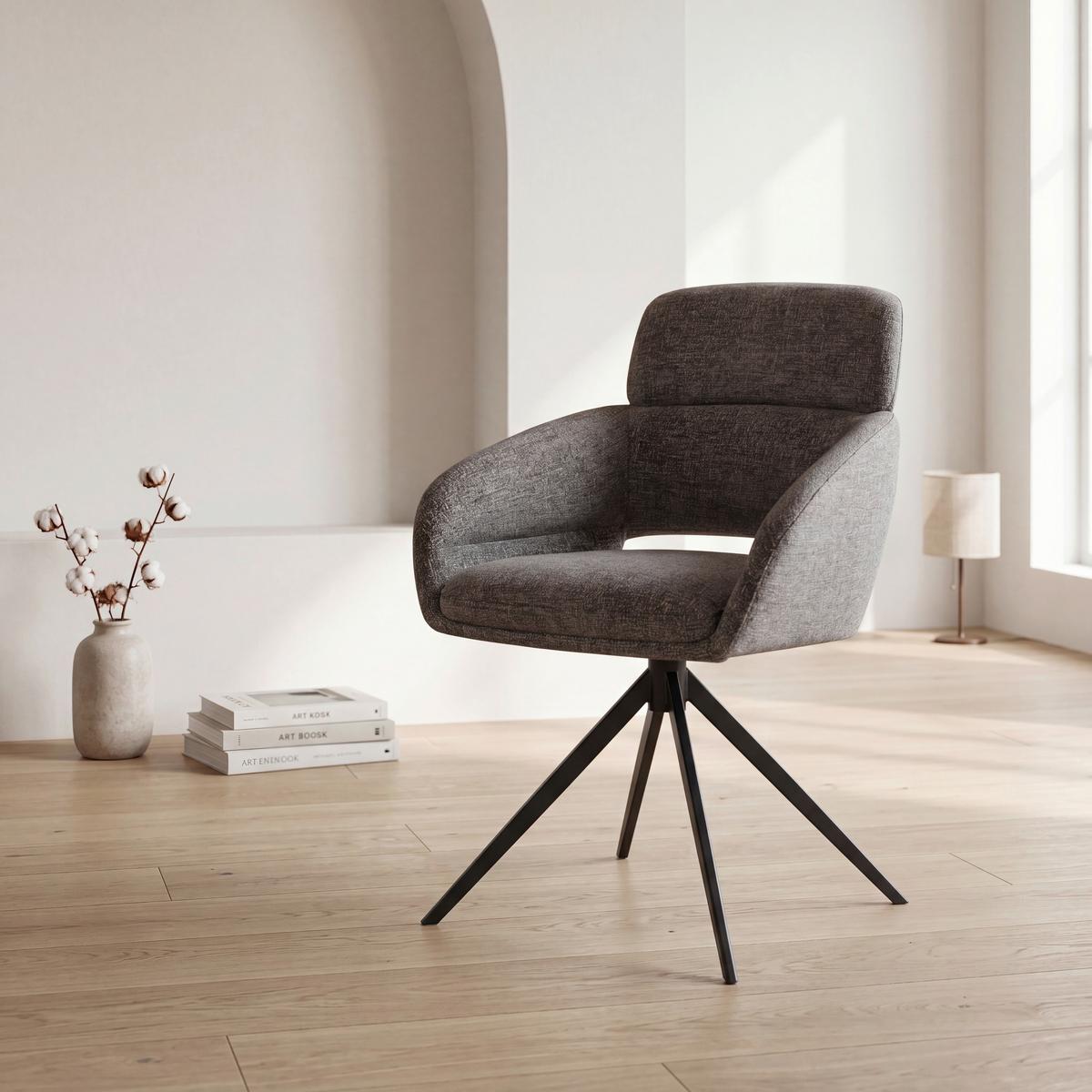 Armlehnstuhl Lyon Grau B: 57,5 cm - Schwarz/Grau, MODERN, Textil/Metall (57,5/85/61cm) - Livetastic