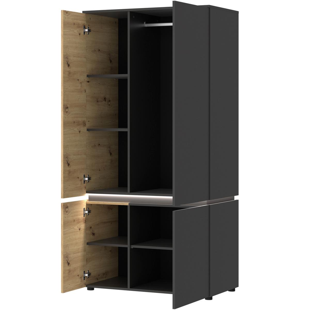 Schrank Luci Grau Eiche Artisan/Grau B: 95,4 cm - Eichefarben/Eiche Artisan, Trend, Holzwerkstoff (95,4/199/58cm) - MID.YOU