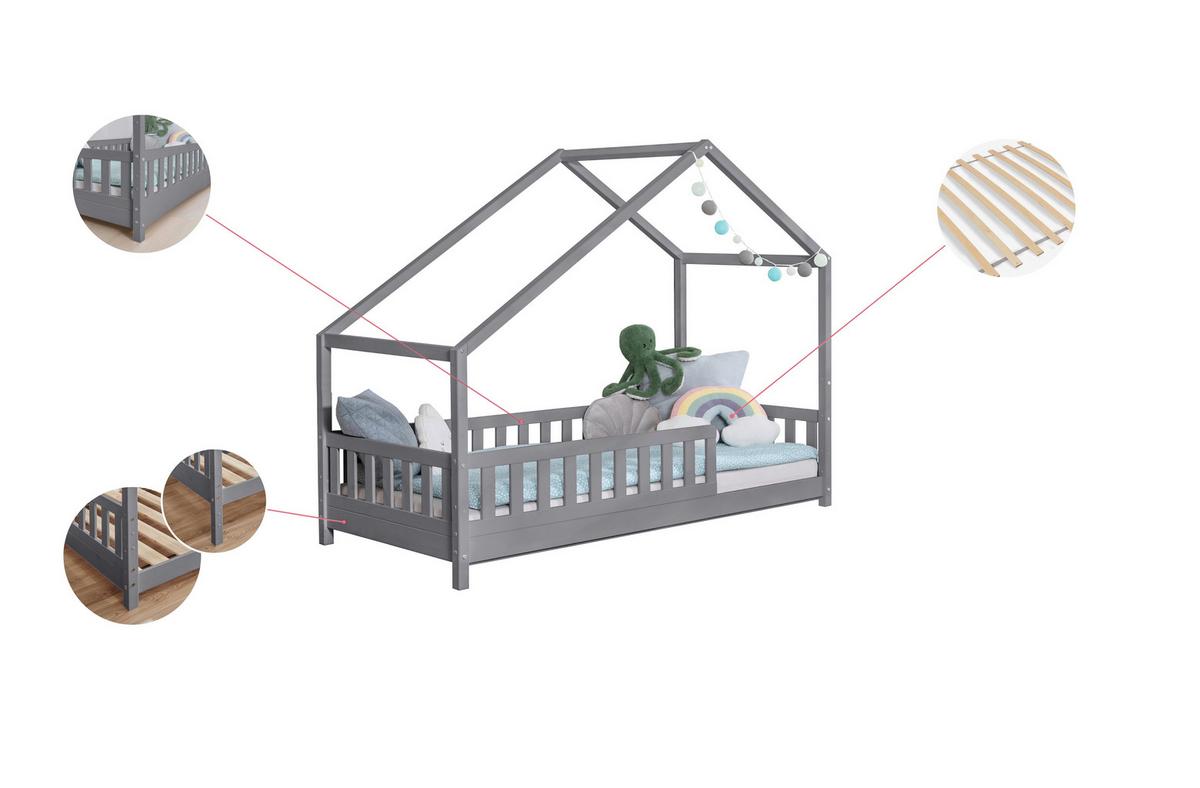 Hausbett Lou Hellgrau B: 120 Cm - Hellgrau/Naturfarben, MODERN, Holz (120/200cm) - MID.YOU