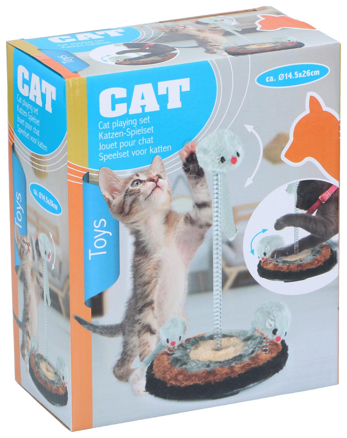 Katzenspielset KATZEN-SPIELSET D14,5X26CM - Beige/Schwarz, LIFESTYLE, Holz/Textil (15,7/7.9/19,9cm)