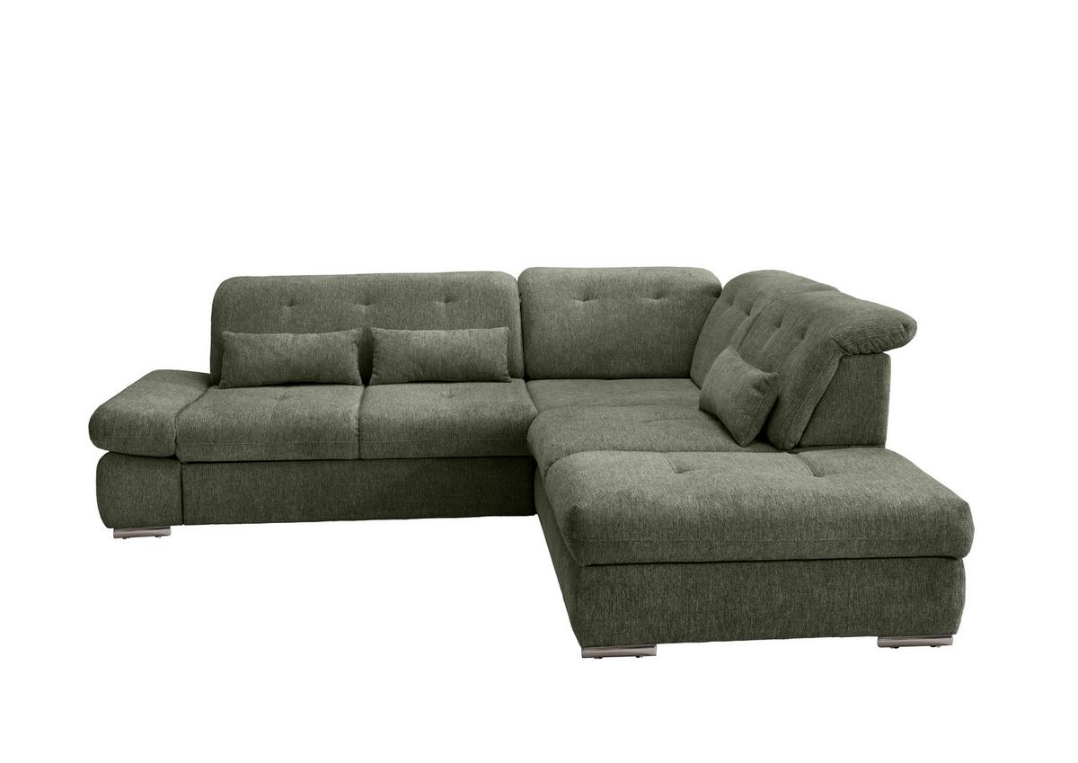 Ecksofa mit Schlaffunktion Dalida Dunkelgrün,s:280x254 cm - Chromfarben/Dunkelgrün, Design, Textil (280/254cm) - Livetastic