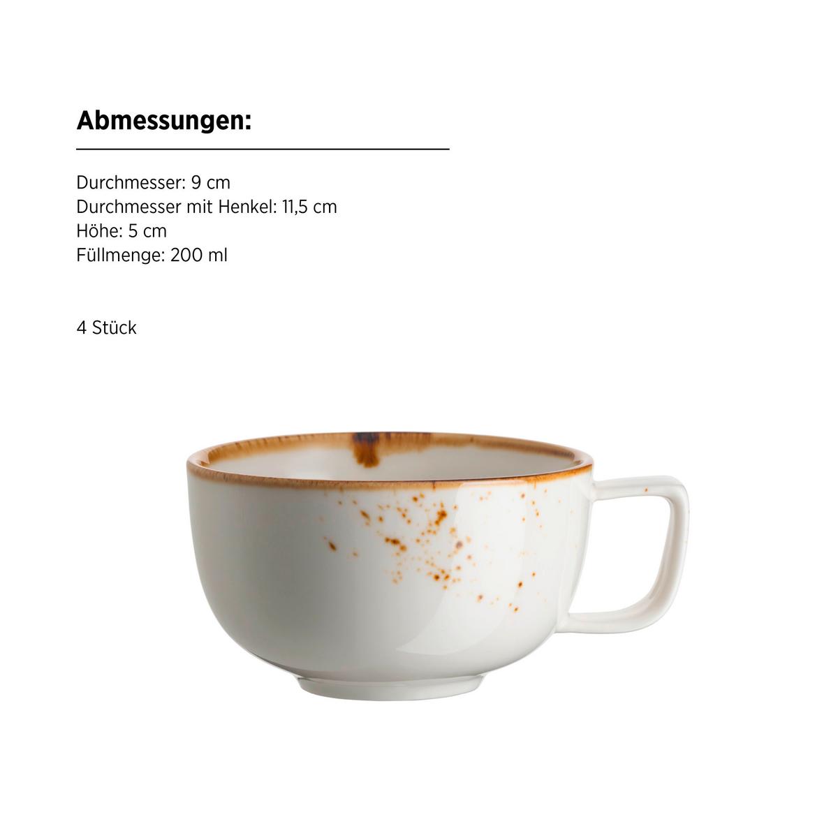 Tassenset Pintar Porzellan 8--Teilig. D: 14 Cm Braun Weiß - Braun/Weiß, Basics, Keramik - Mäser