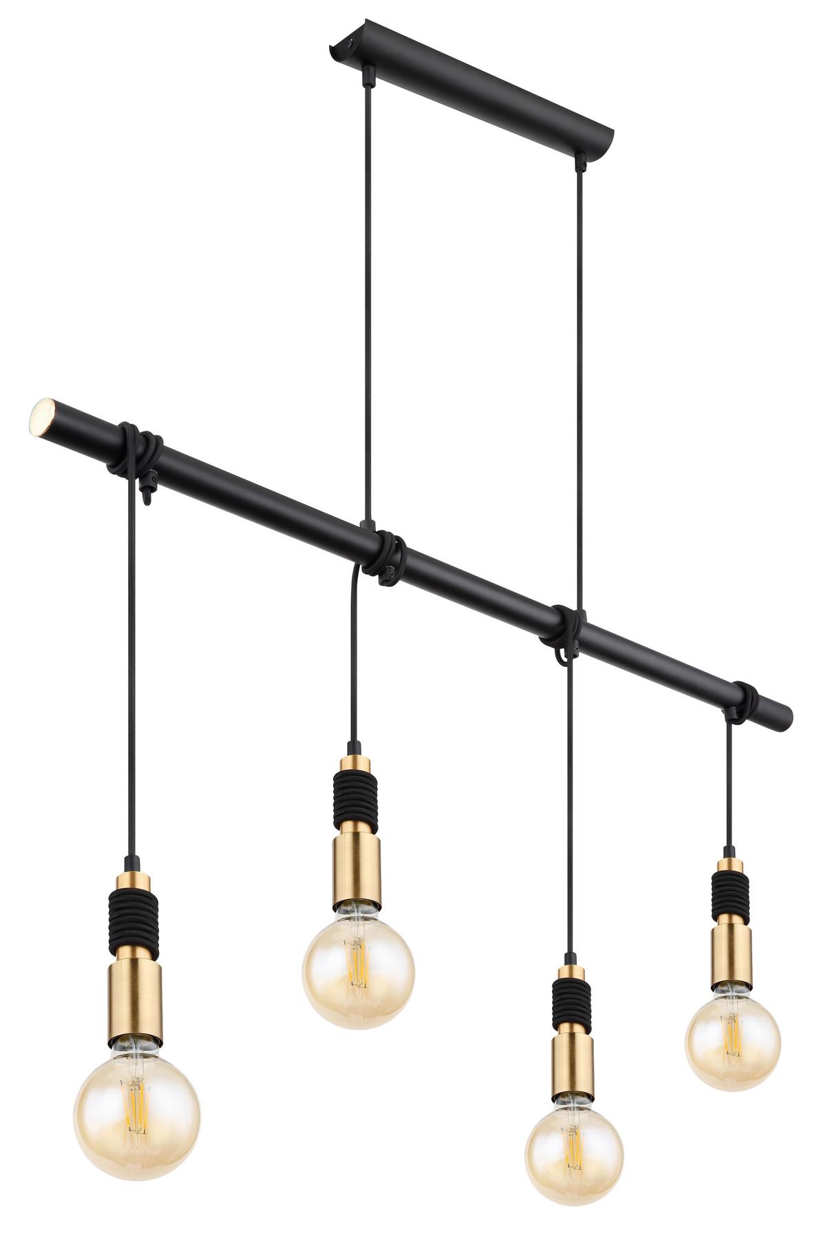 Hängeleuchte H: 120 cm 4-Flammig - Messingfarben/Schwarz, Basics, Metall (100/6/120cm) - Globo