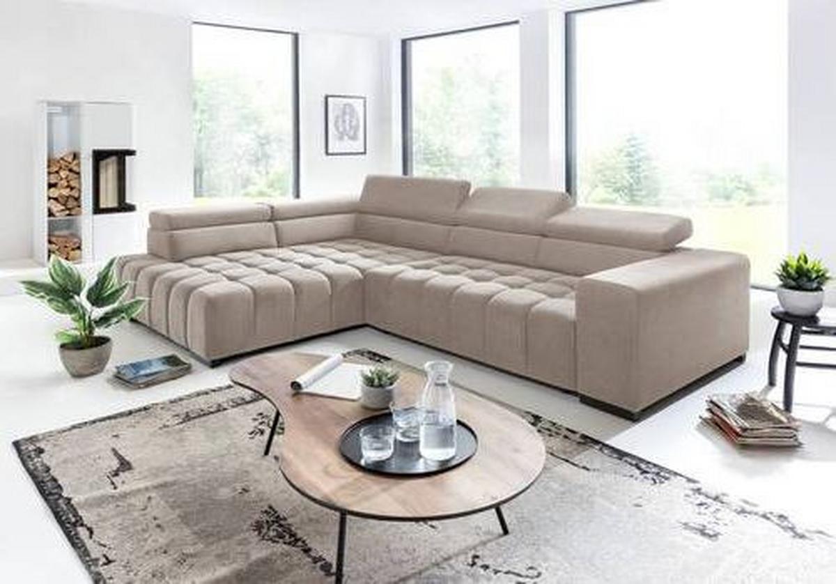 Eckschlafsofa Elias Neu Beige S: 201 cm - Beige/Schwarz, Design, Textil (201/307cm) - Livetastic