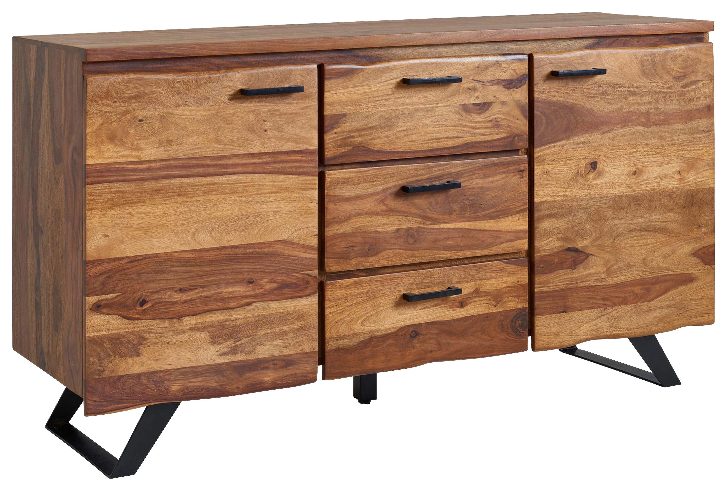 Sideboard 145 Cm Sheesham, Sheeshamfarben - Sheeshamfarben/Schwarz, Design, Holz (145/82/45cm) - MID.YOU