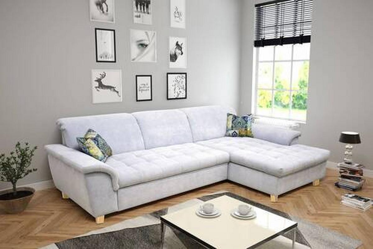 Ecksofa Mit Schlaffunktion Franzi Pastellblau Mikrofaser - Pastellblau/Eichefarben, KONVENTIONELL, Textil (279/170cm) - MID.YOU