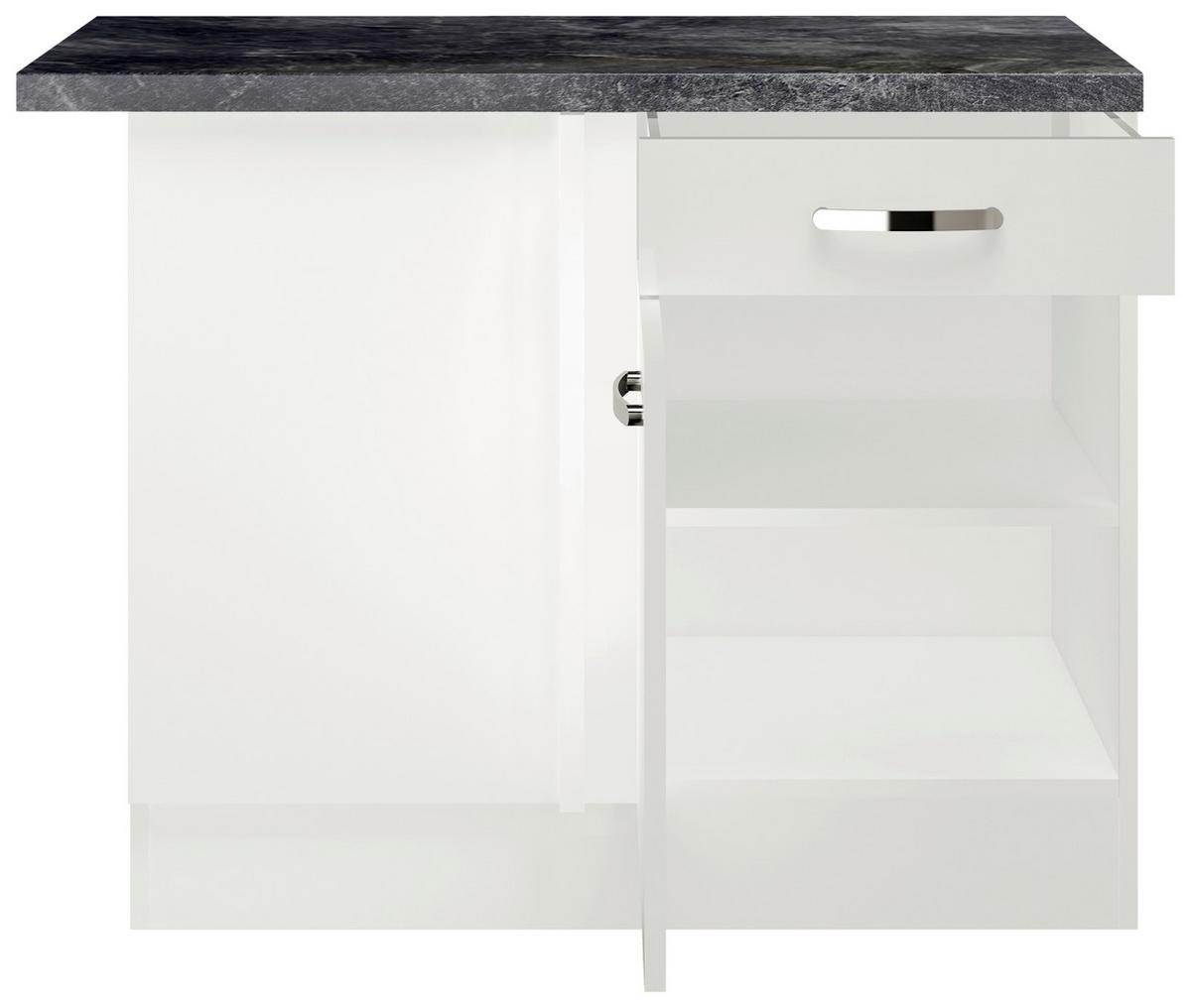 Alsó Sarokszekrény Alba - magasfényű fehér/fehér, Modern, faalapú anyag (110/86/60cm)
