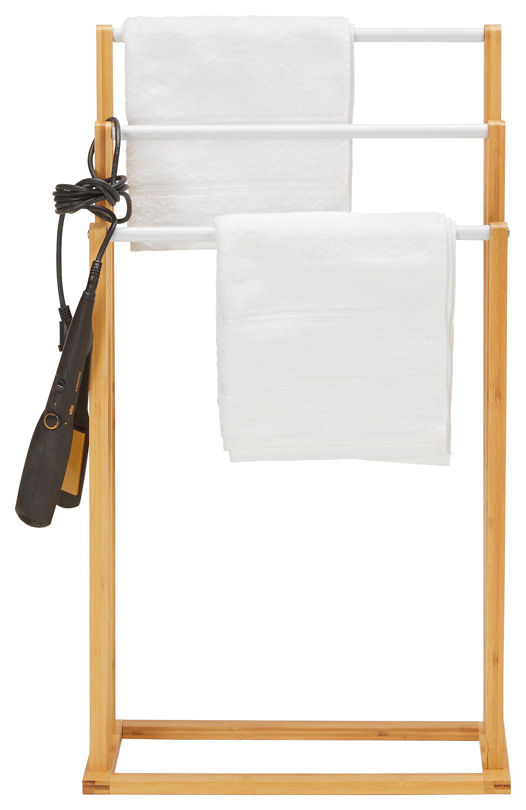 Držák na ručníky ANNI II -EXKLUSIV- - bílá/přírodní barvy, Moderní, kov/dřevo (46/82/24cm) - Mömax