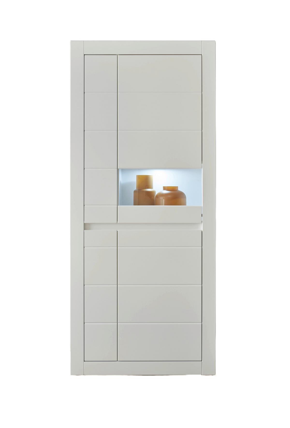 Vitrine Chester Weiß/Eichefarben B: 85cm - Eichefarben/Silberfarben, Design, Holzwerkstoff (85/198/35cm) - MID.YOU