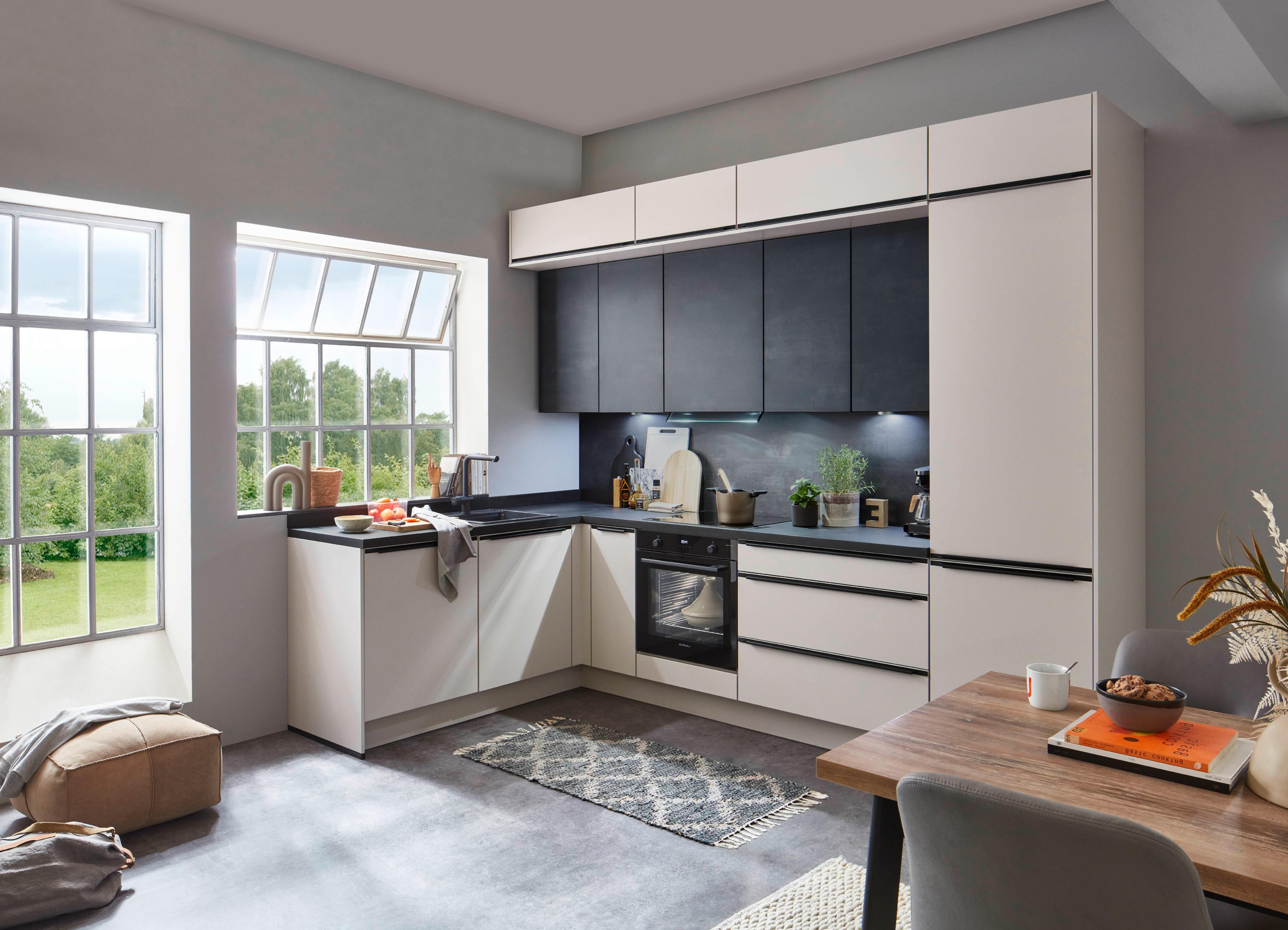 Eckküche Las Vegas - Sandfarben/Dunkelgrau, MODERN, Holzwerkstoff (187/307cm) - Vertico