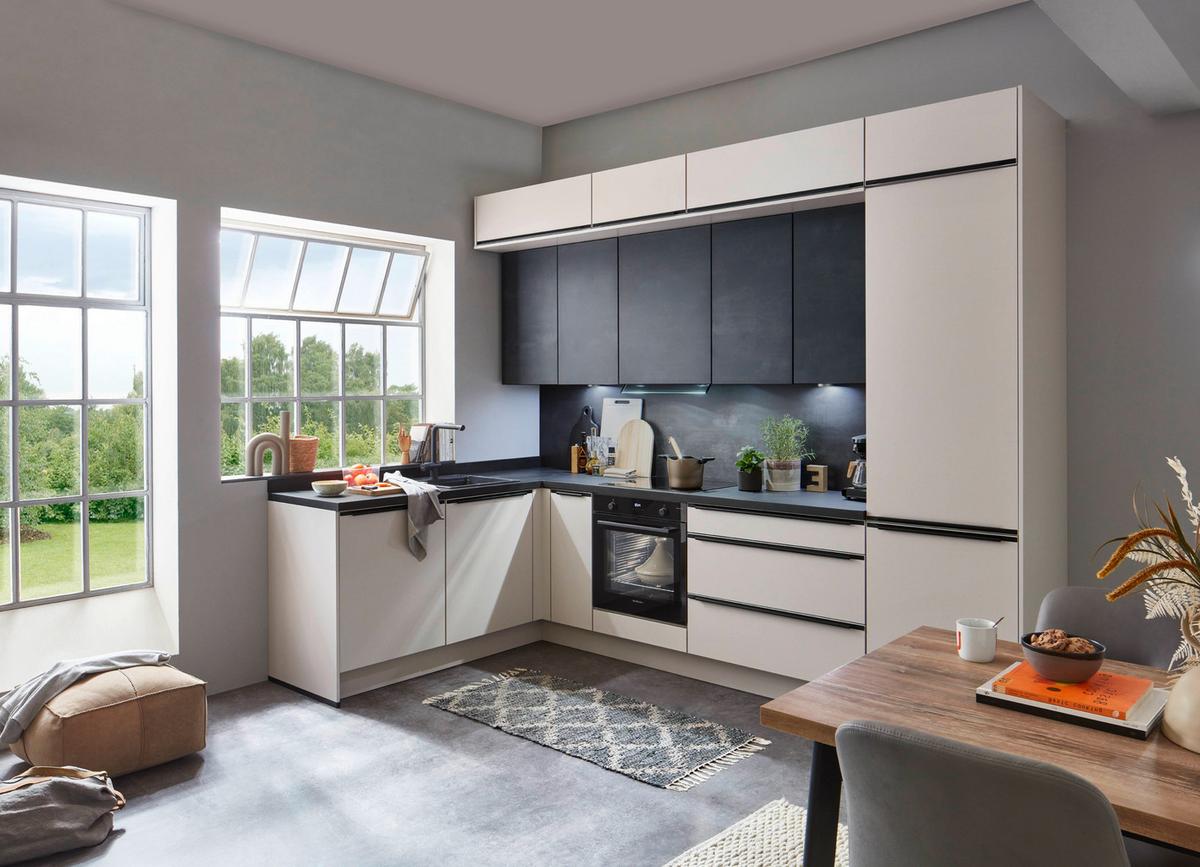 Eckküche Las Vegas - Sandfarben/Dunkelgrau, MODERN, Holzwerkstoff (187/307cm) - Vertico