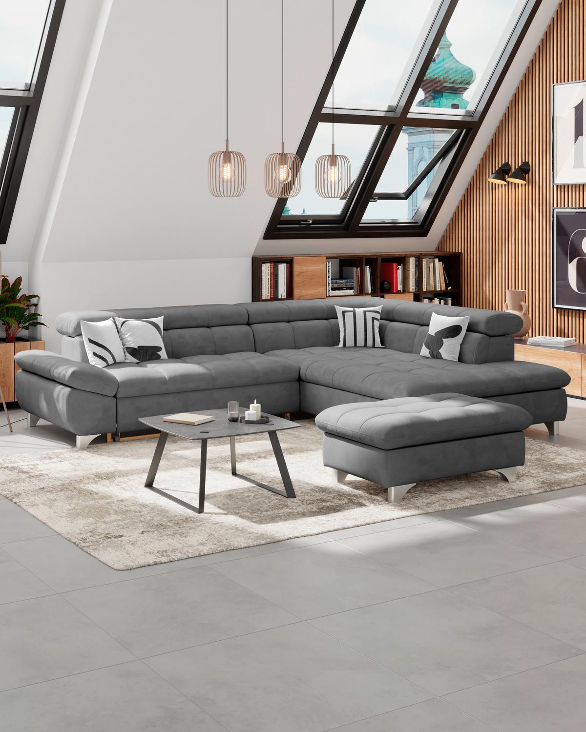 Hocker Gemini Dunkelgrau, B: 108cm - Chromfarben/Dunkelgrau, KONVENTIONELL, Textil (108/46/108cm)
