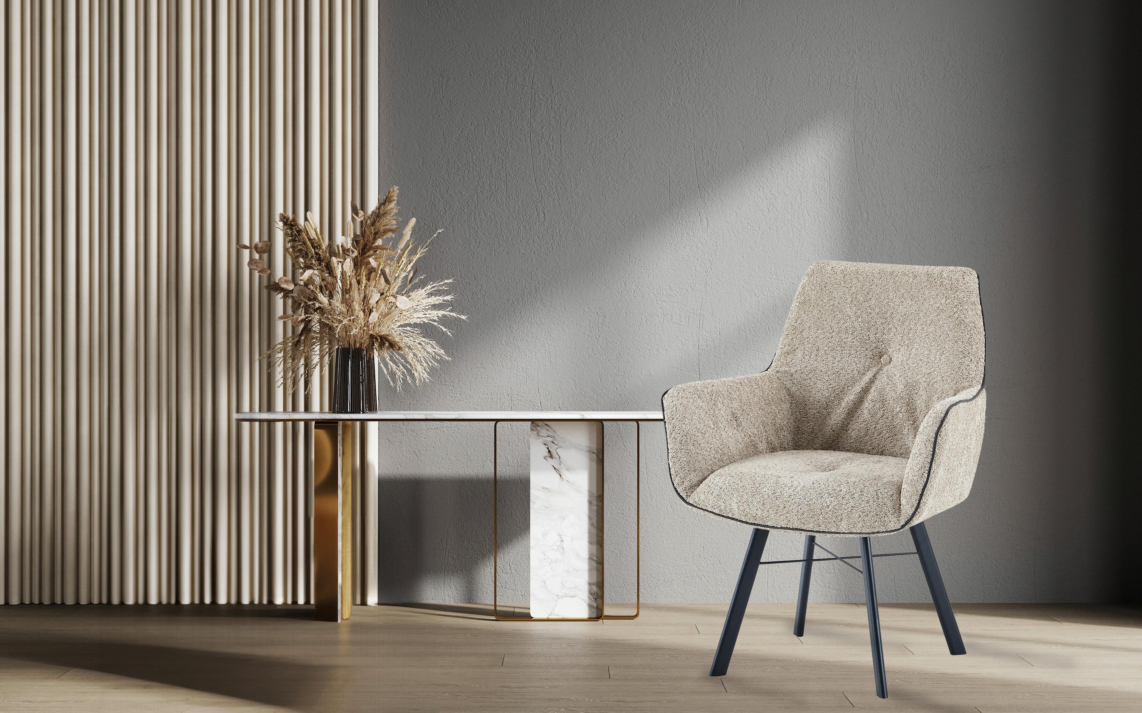 Armlehnstuhl Allie 125 Beige - Beige, Design, Textil/Metall (64/91/61cm) - Kayoom