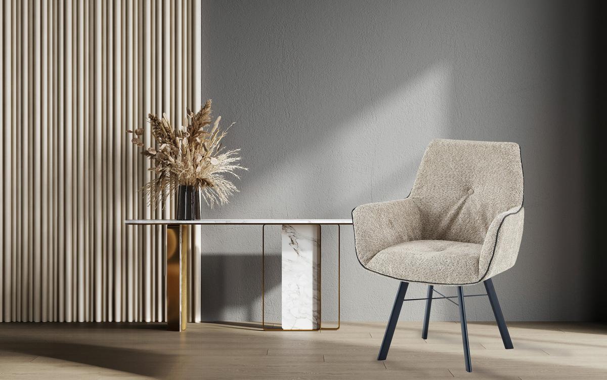 Armlehnstuhl Allie 125 Beige - Beige, Design, Textil/Metall (64/91/61cm) - Kayoom