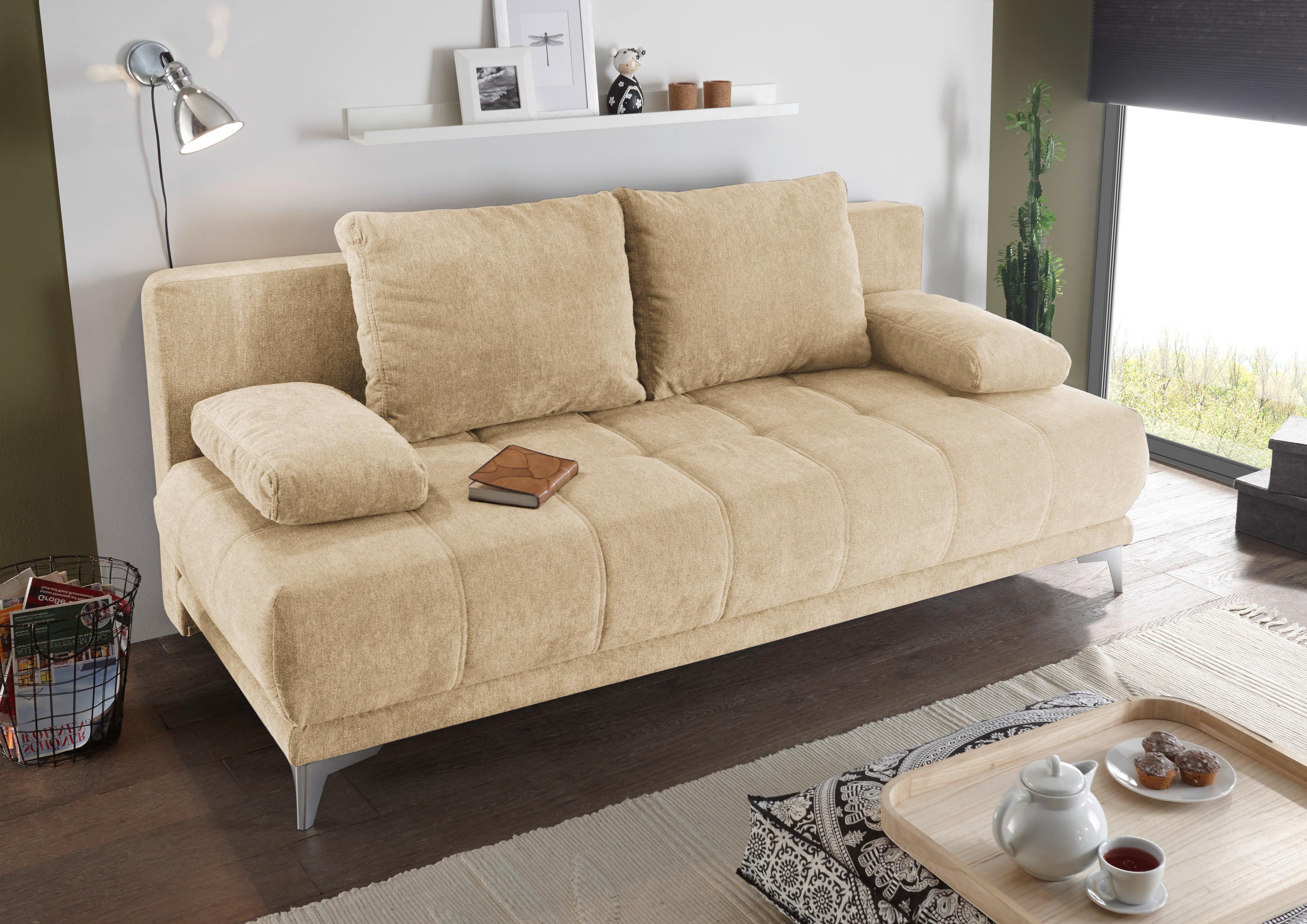 2-Sitzer-Sofa mit Schlaf- Funktion Jenny Sandfarben - Sandfarben/Silberfarben, Basics, Textil (203/86/101cm) - MID.YOU