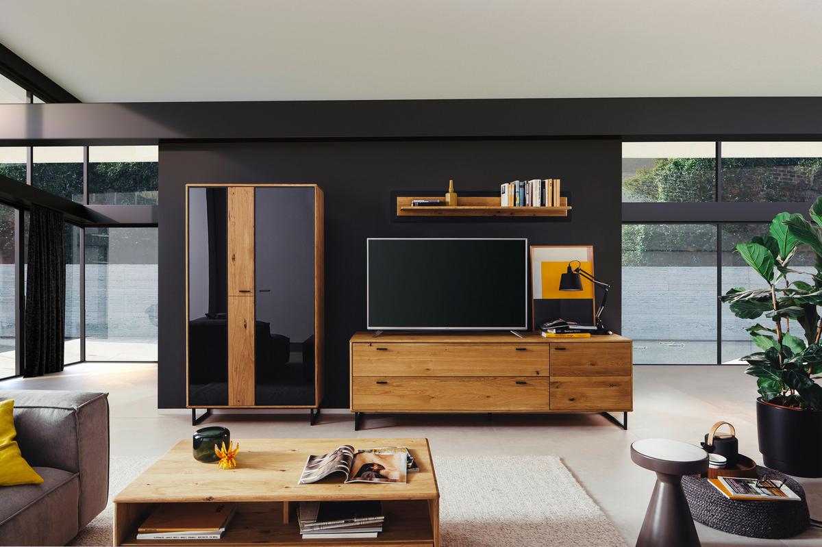 Wohnwand Arezzo Wildeiche/Anthrazit B: 319 cm - Wildeiche/Anthrazit, Design, Glas/Holz (319/186/50cm) - MID.YOU