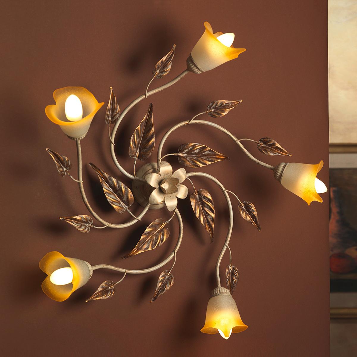 Deckenleuchte 4647/Pl5 - Beige/Weiß, Natur, Glas/Metall (70/70/20cm)