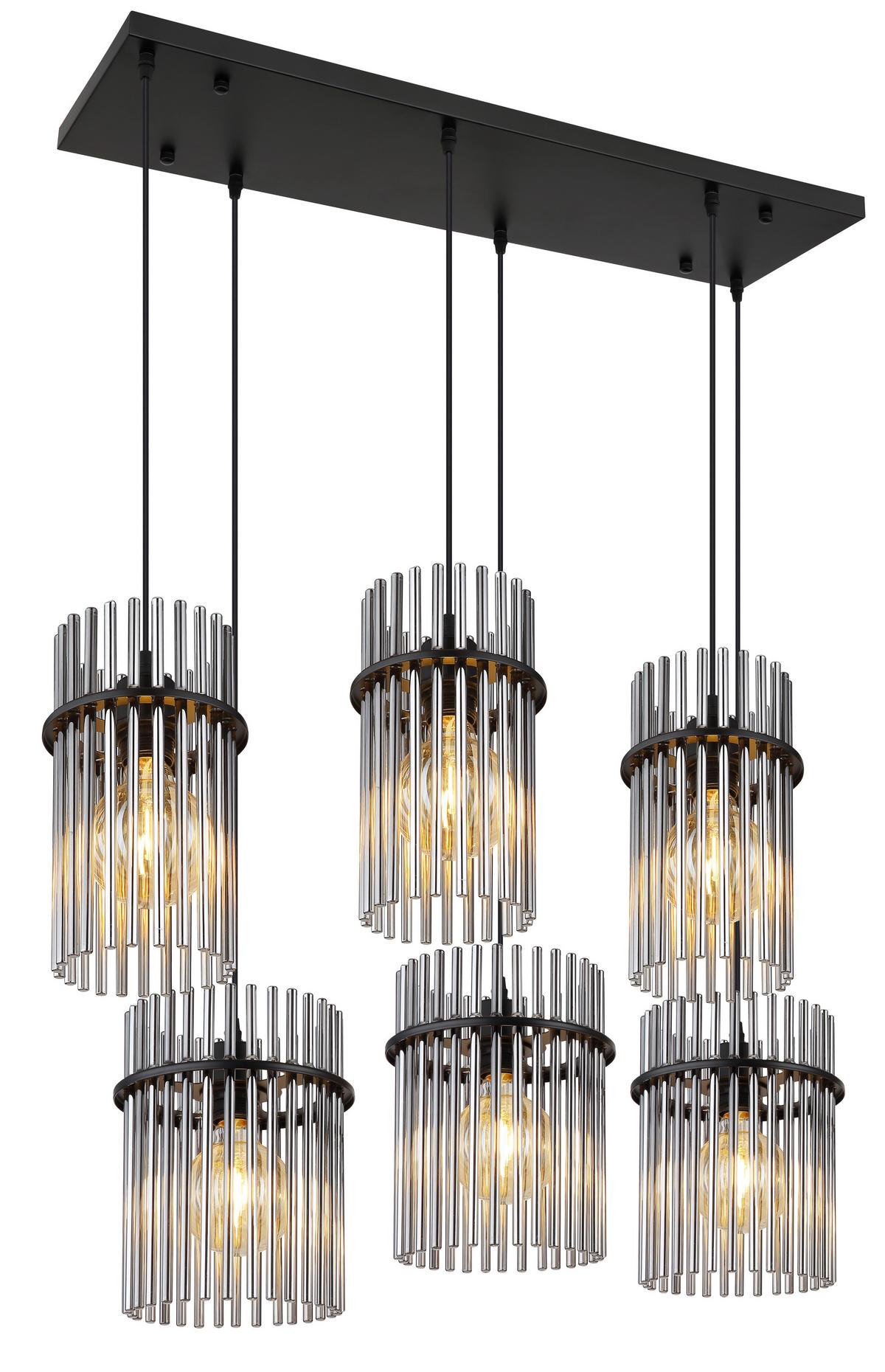 HÄNGELEUCHTE 15698-6H GORLEY - Schwarz/Grau, Basics, Glas/Kunststoff (92.5/35.5/125cm) - Globo