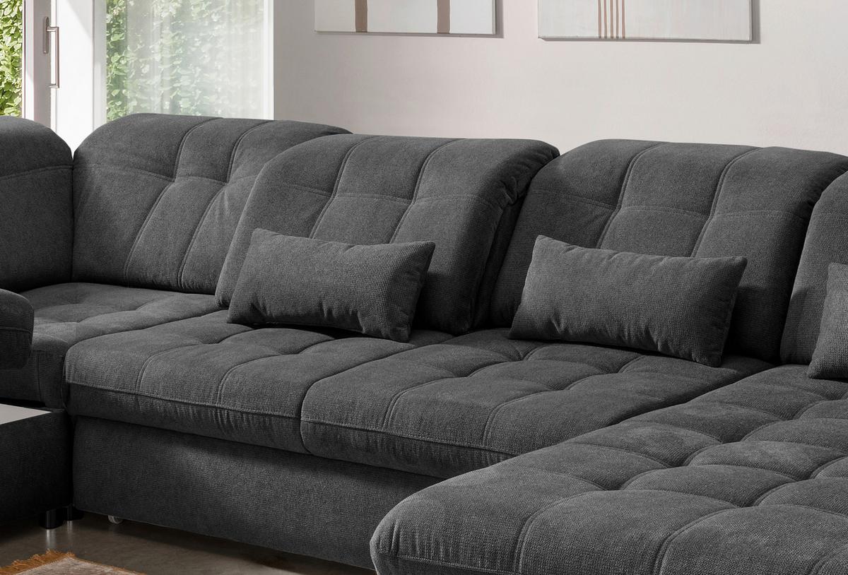 Wohnlandschaft Mit Bettkasten Rigatti Anthrazit B: 387 Cm - Anthrazit/Schwarz, MODERN, Textil (252/387/184cm) - Livetastic