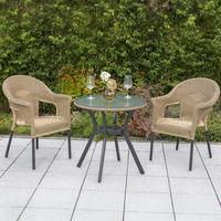 Gartenmöbel Set 3-tlg. Ravenna Metall/kunststoffgeflecht - Graphitfarben/Naturfarben, ROMANTIK / LANDHAUS, Kunststoff/Metall - Gardenson